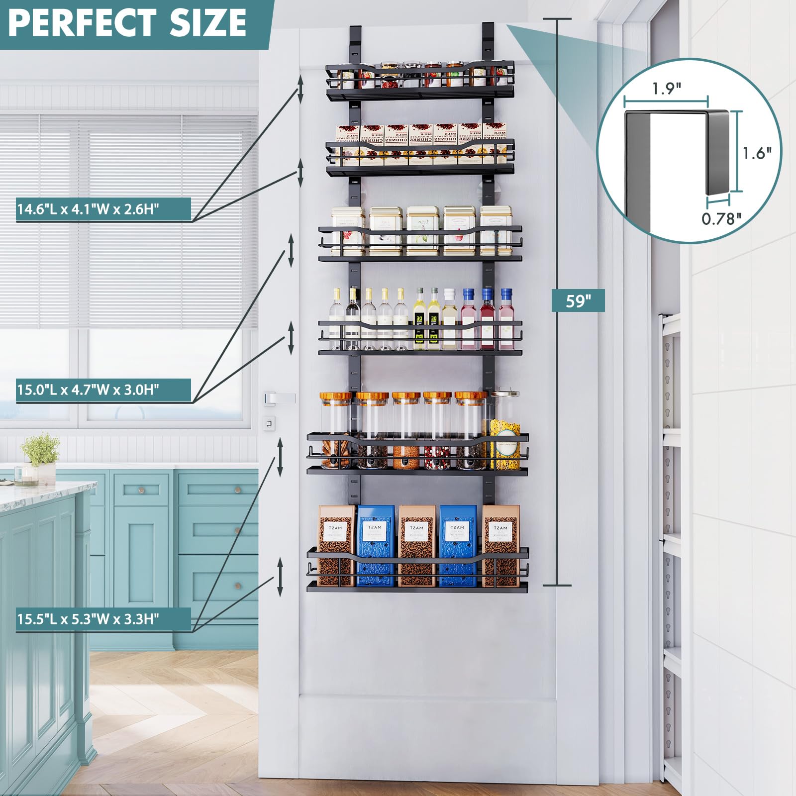 Eastherry adjustable baskets mounted on a door for flexible storage.