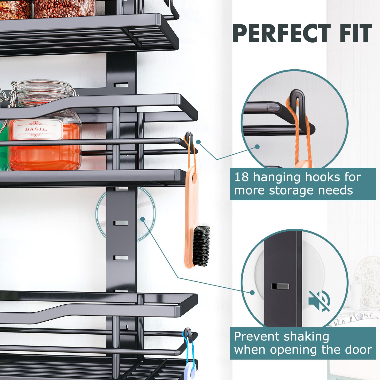 Eastherry pantry storage for spices, jars, and toiletries.