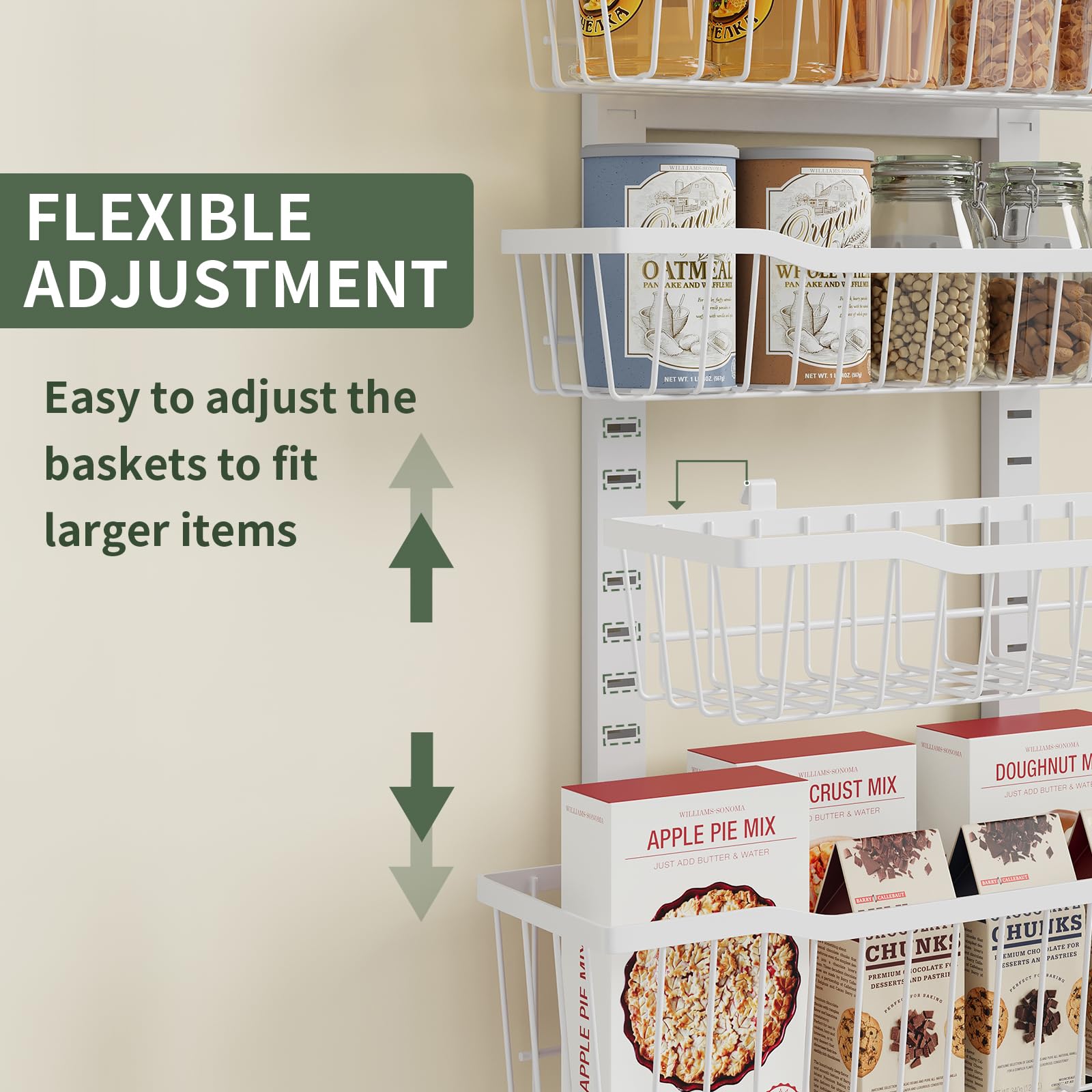 Eastherry adjustable baskets demonstrate customizable height for various items.