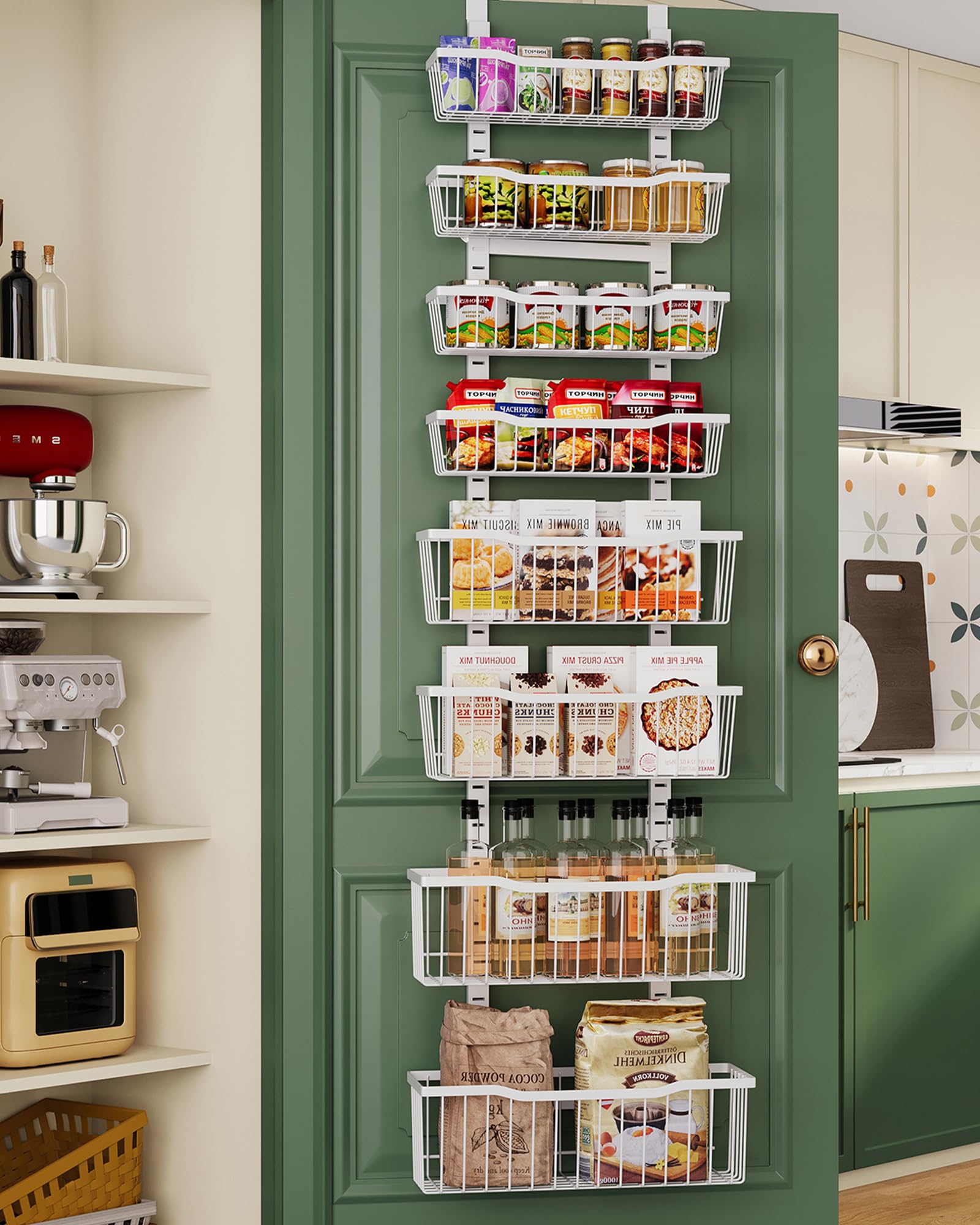 Eastherry front view of the over-the-door organizer with space-saving adjustable baskets.