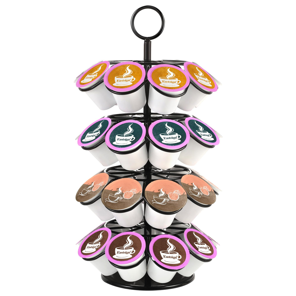 Eastsign 4-tier K-Cup holder showing organized flavor variety on counter