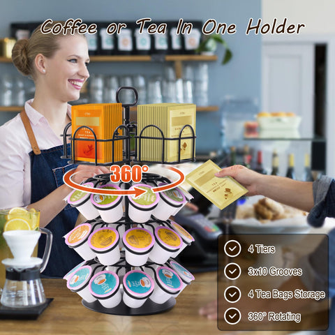 Eastsign tea bag and K-Cup organizer keeps 60 tea bags and 30 pods neatly stored.