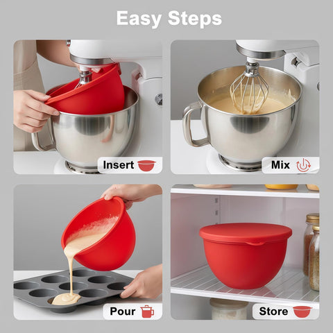 Easy-clean silicone insert reduces countertop clutter during recipe changes.