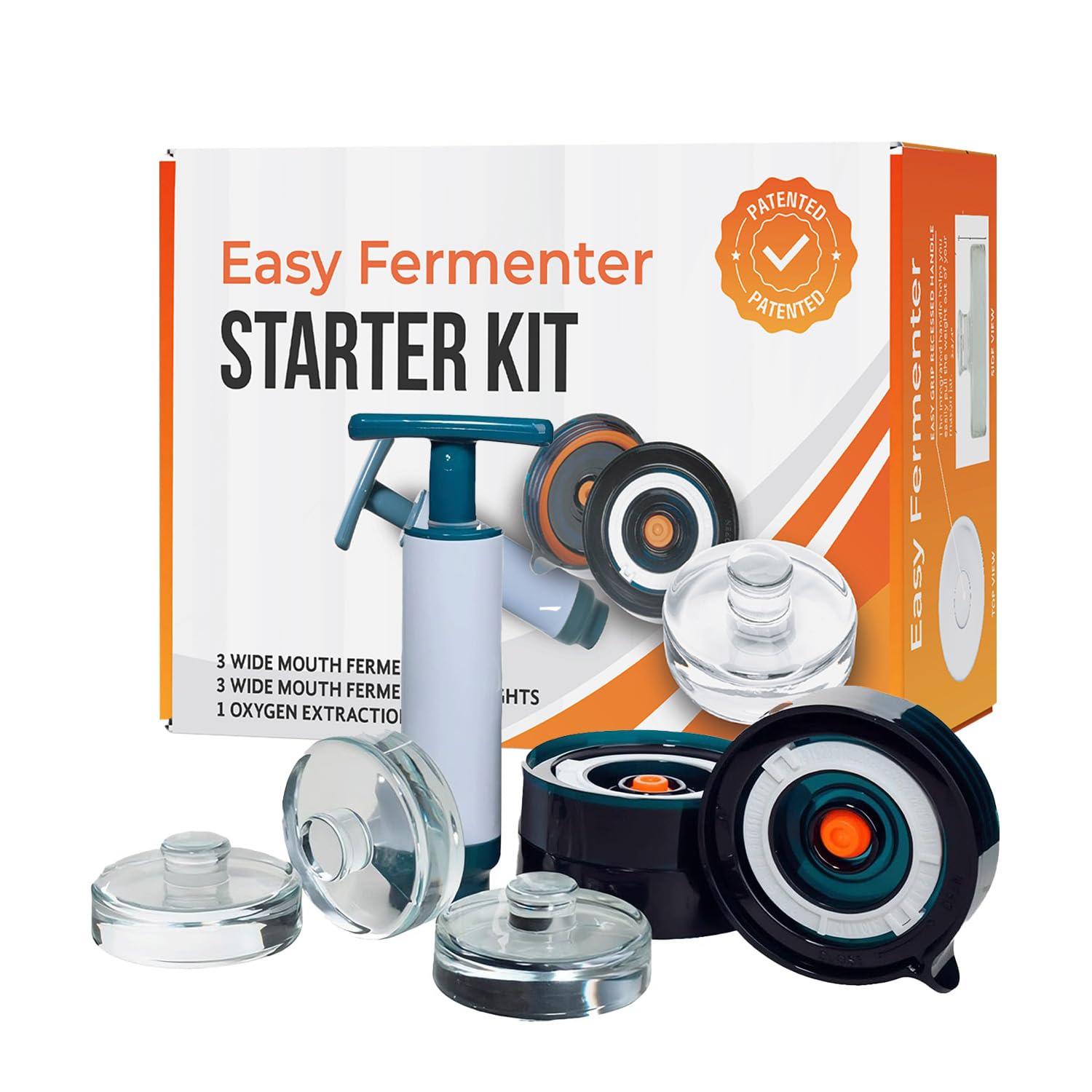 Easy Fermenter wide-mouth lids on jar provide airtight fermentation