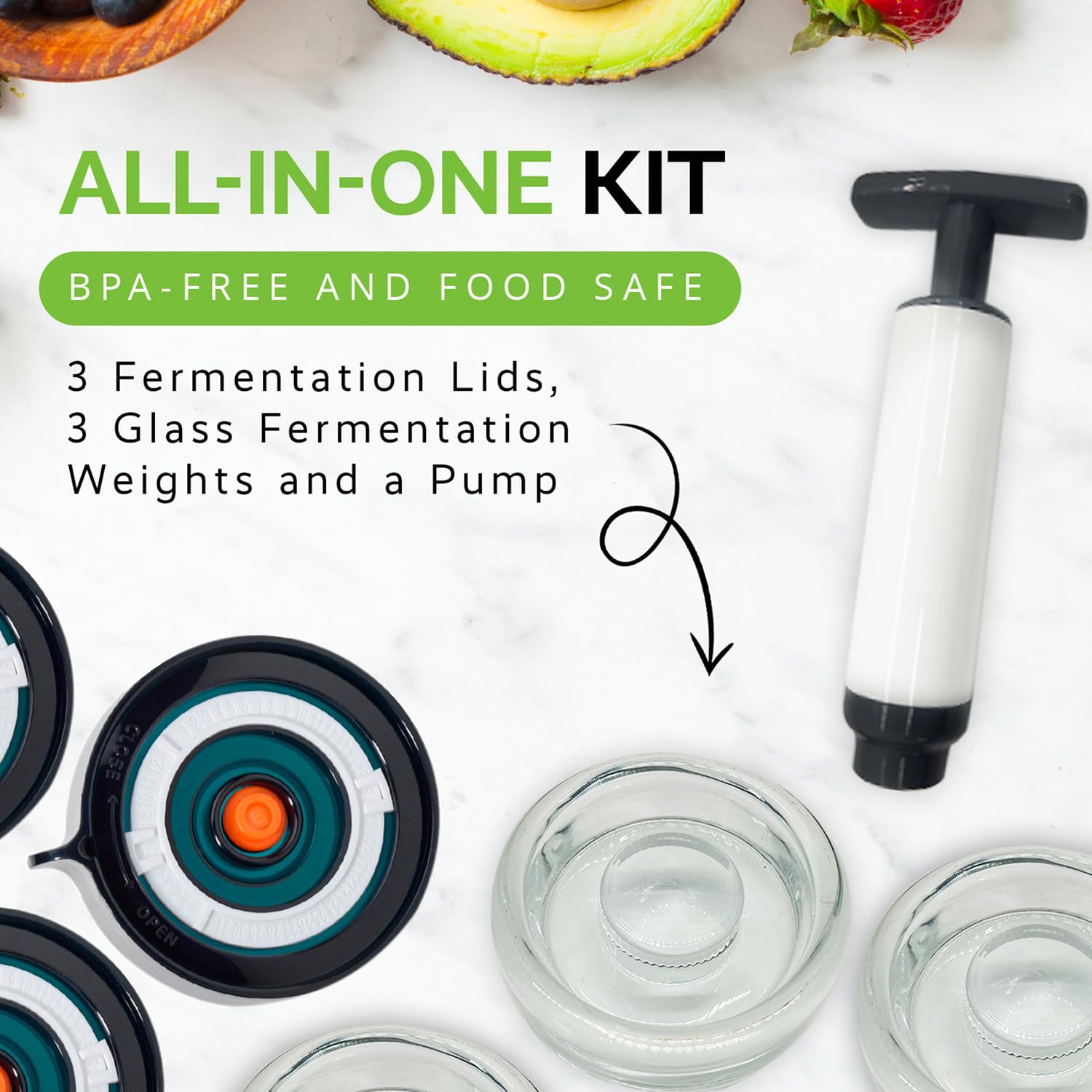 Easy Fermenter glass weights keep vegetables submerged for even brining