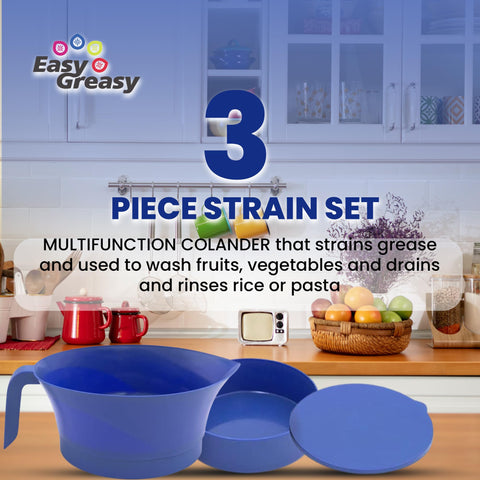 Easy Greasy grease-strainer bowl base keeps grease and liquids separate.