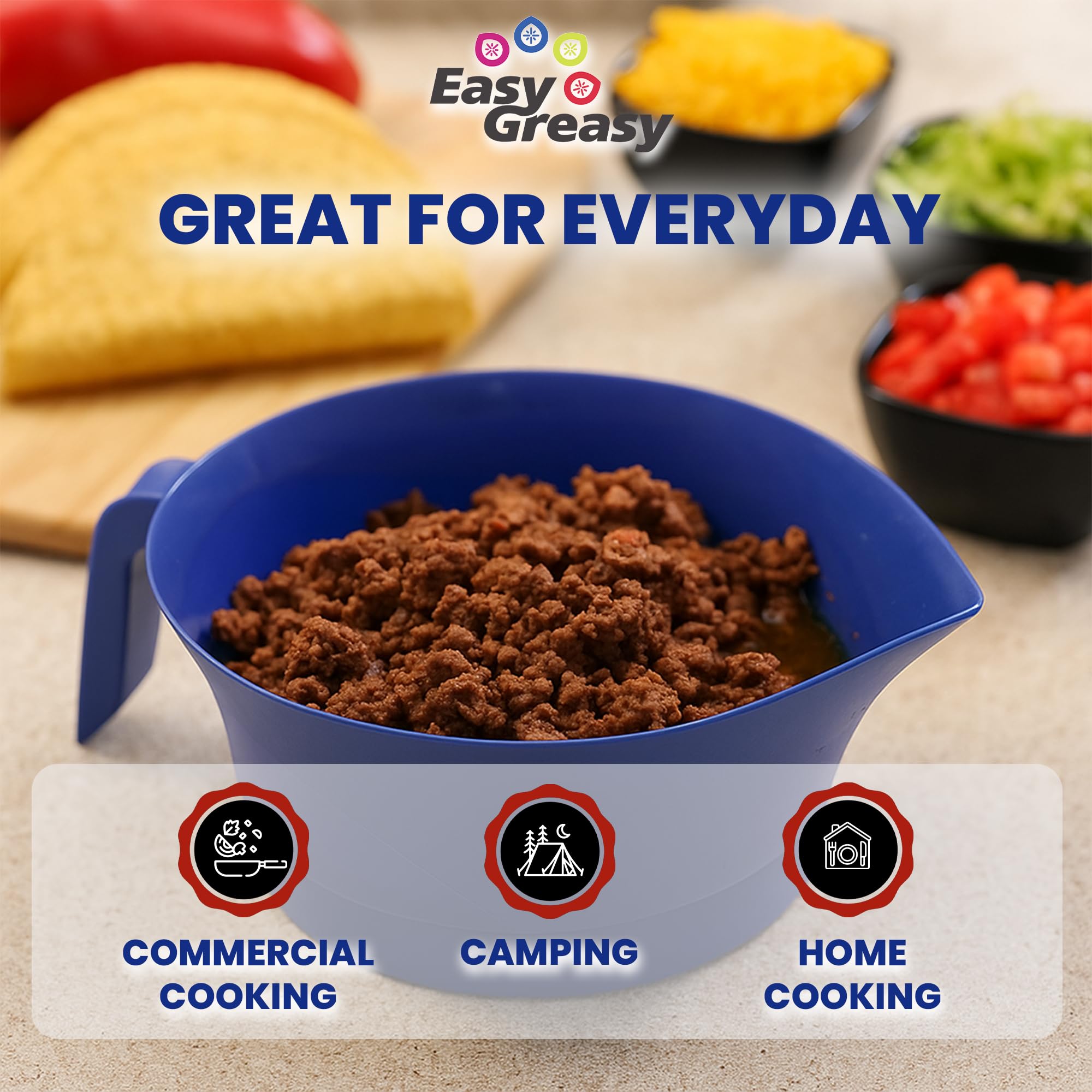 Easy Greasy ground beef drain container for leaner prep.