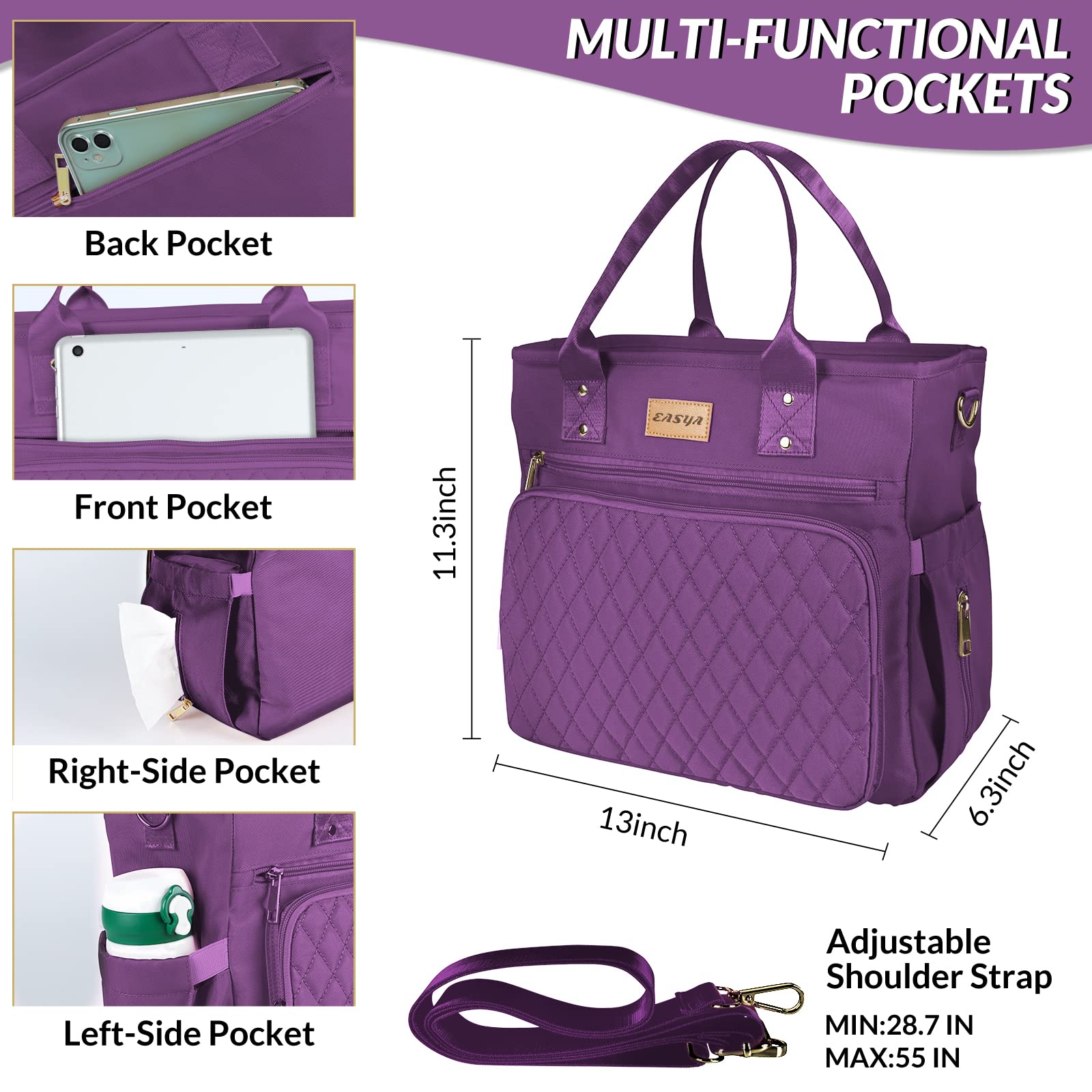 Front pocket of EASYA Lumina Purple bag for small items