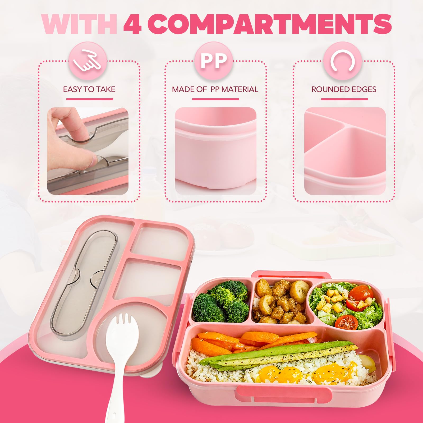EasyFun pink bento is dishwasher-safe for effortless post-meal cleanup.