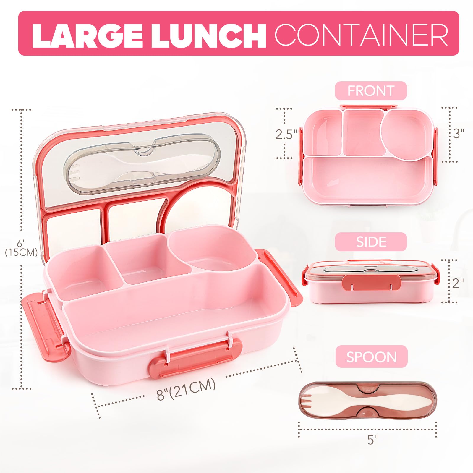 EasyFun pink four-compartment bento box for diverse lunches on the go.