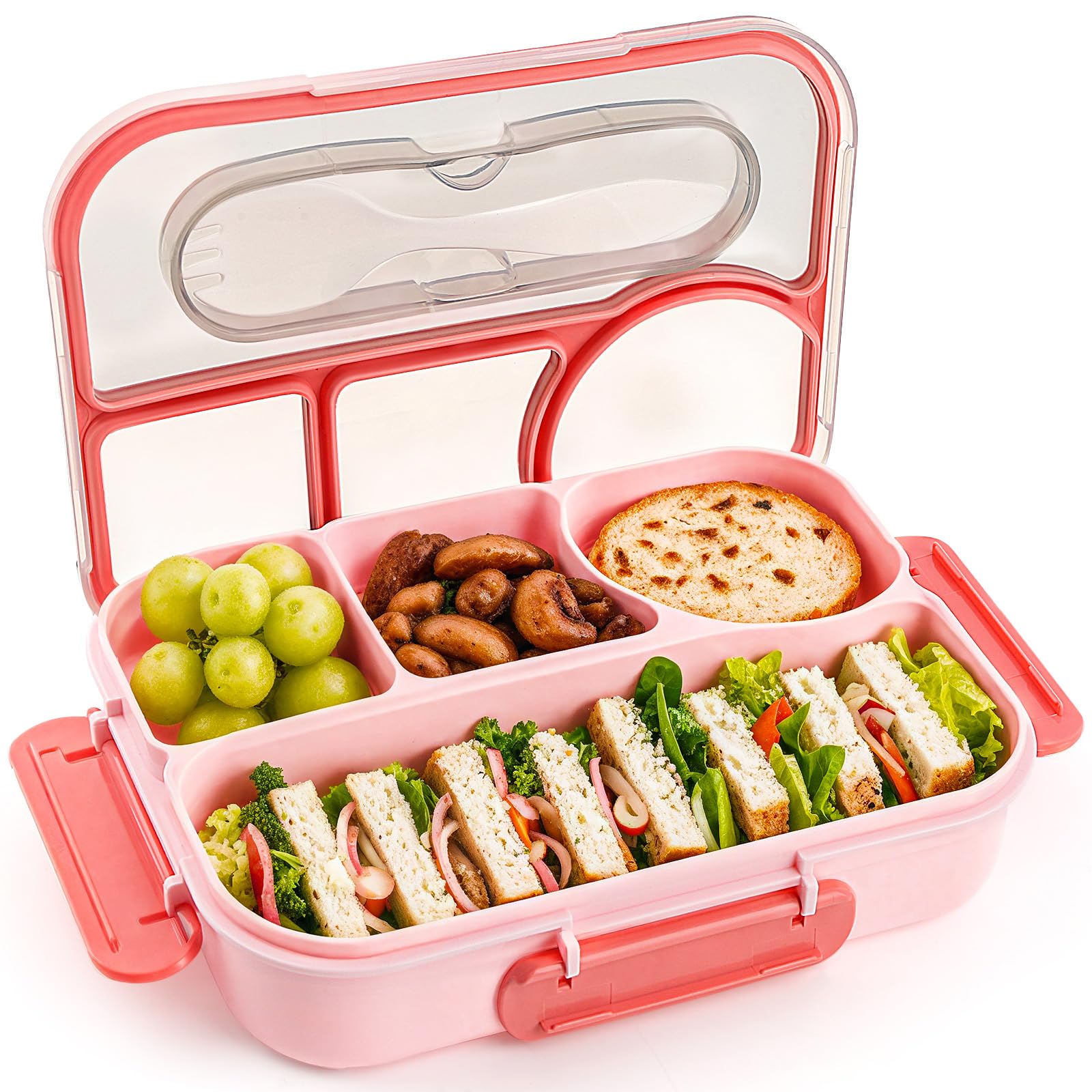 EasyFun Bento Box adult pink front view shows four compartments for organized meals.