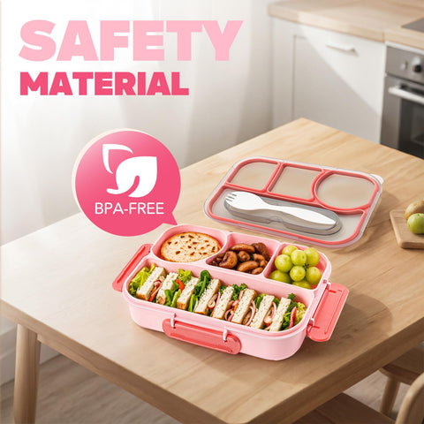 EasyFun pink lid with locking buckles keeps meals secure during transit.