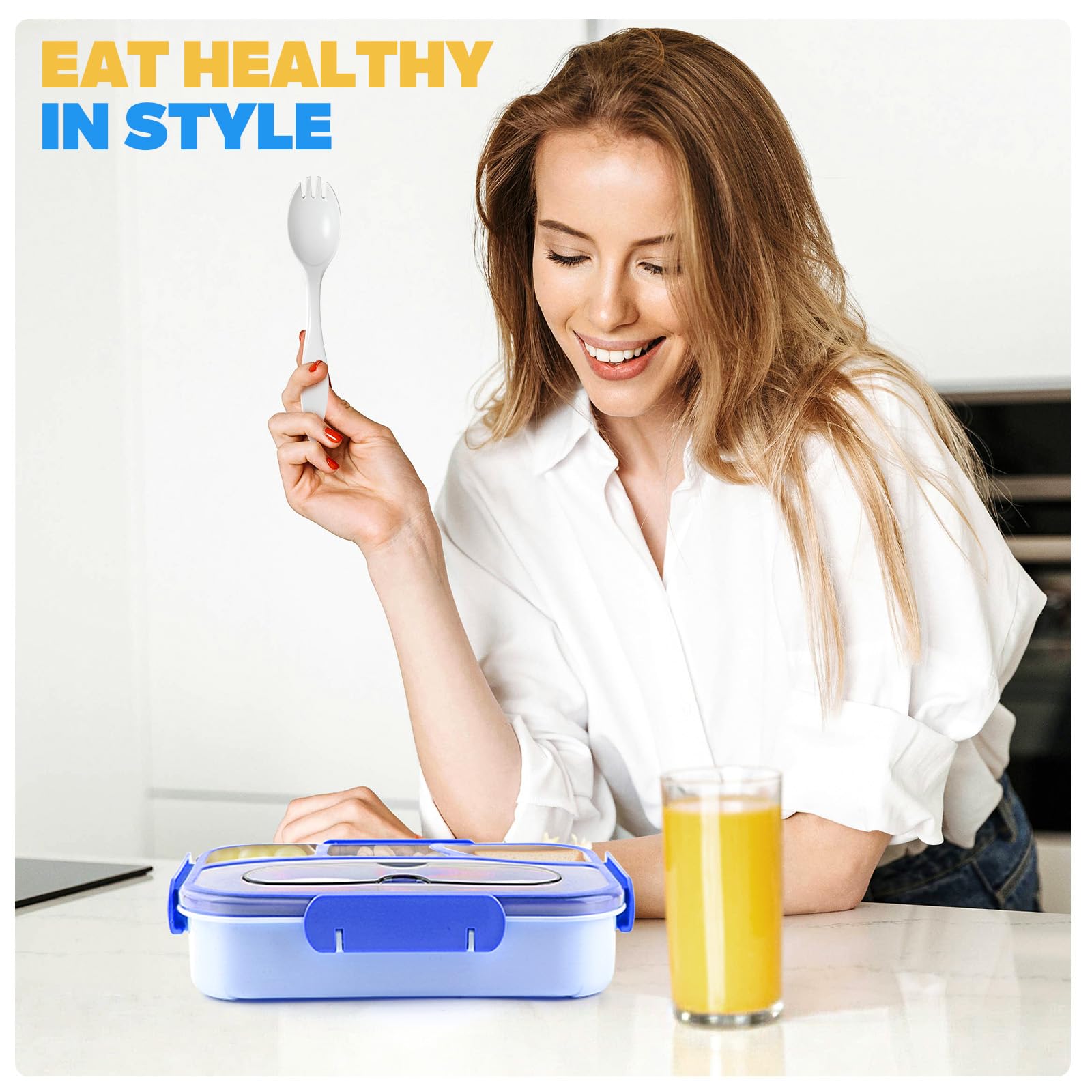 EASYFUN blue lunch box adds a vibrant touch to meals.