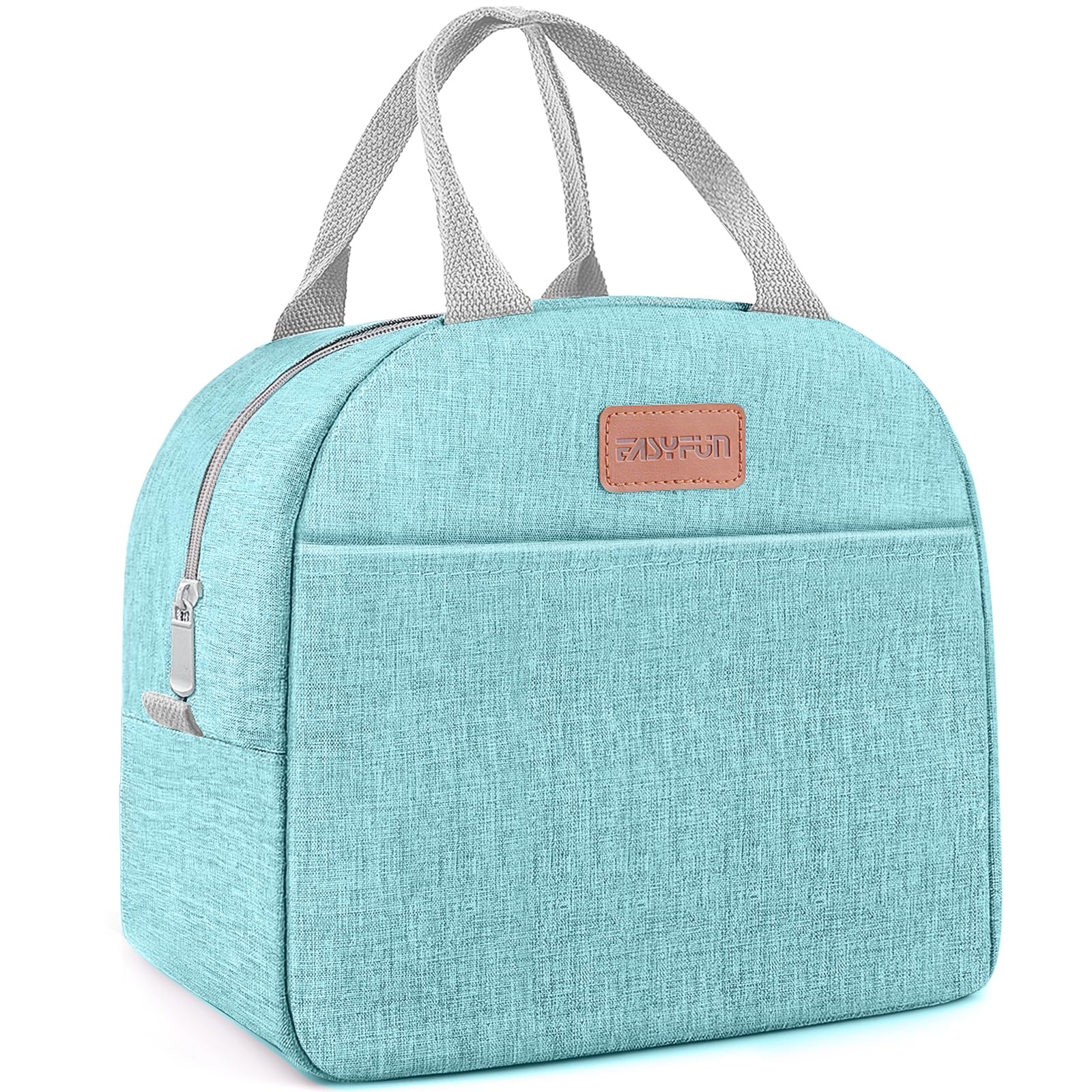 EasyFUN lunch bag exterior in aqua green shows waterproof Oxford cloth for daily use.