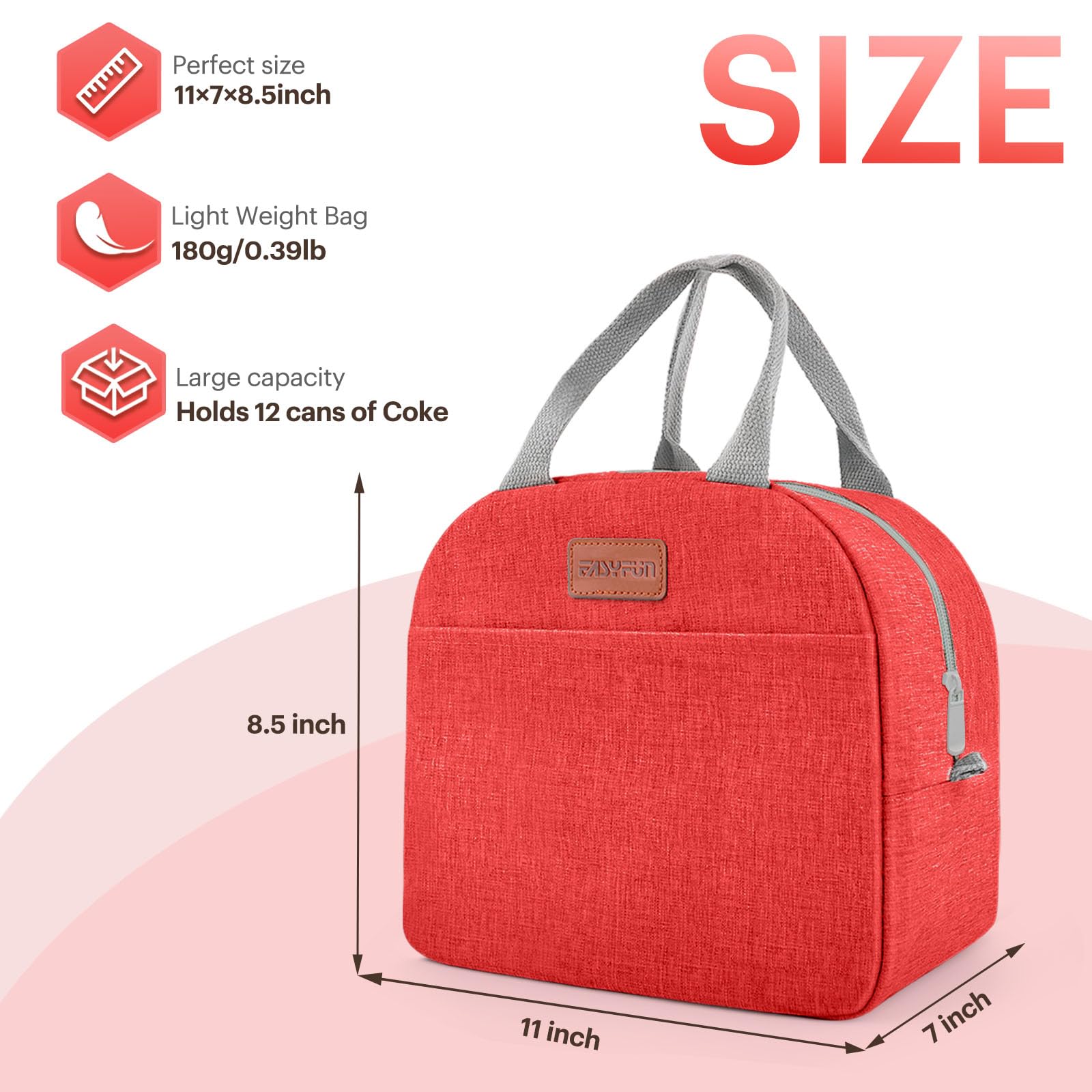 EASYFUN lunch bag front pocket keeps keys and chargers organized while on the go