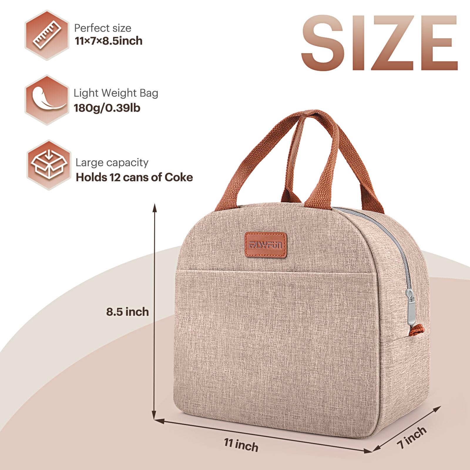 EASYFUN lunch bag front pocket keeps keys and chargers organized.