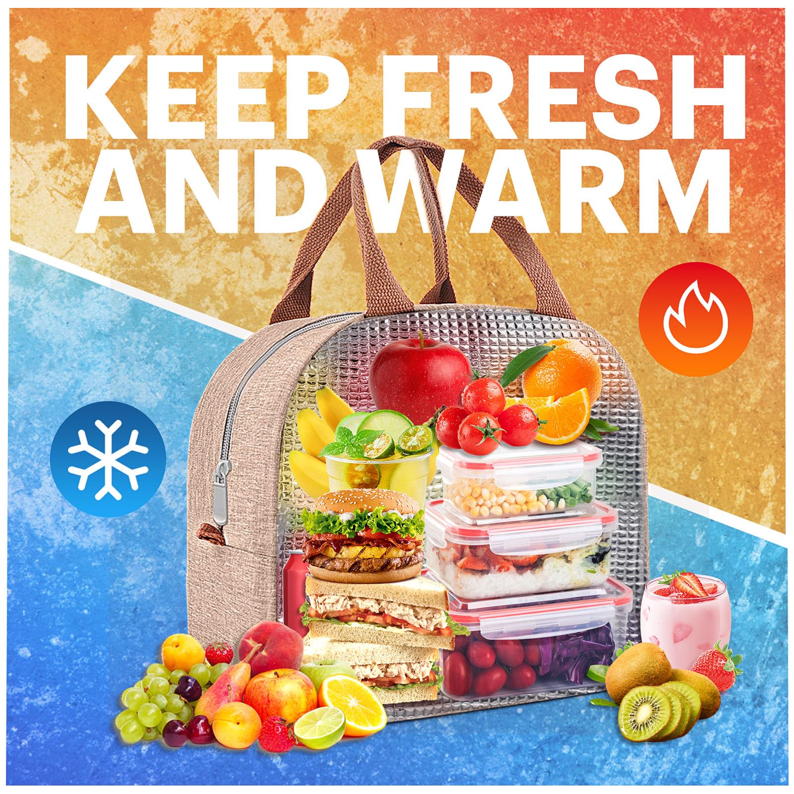 EASYFUN lunch bag durable linen handle for comfortable carrying.