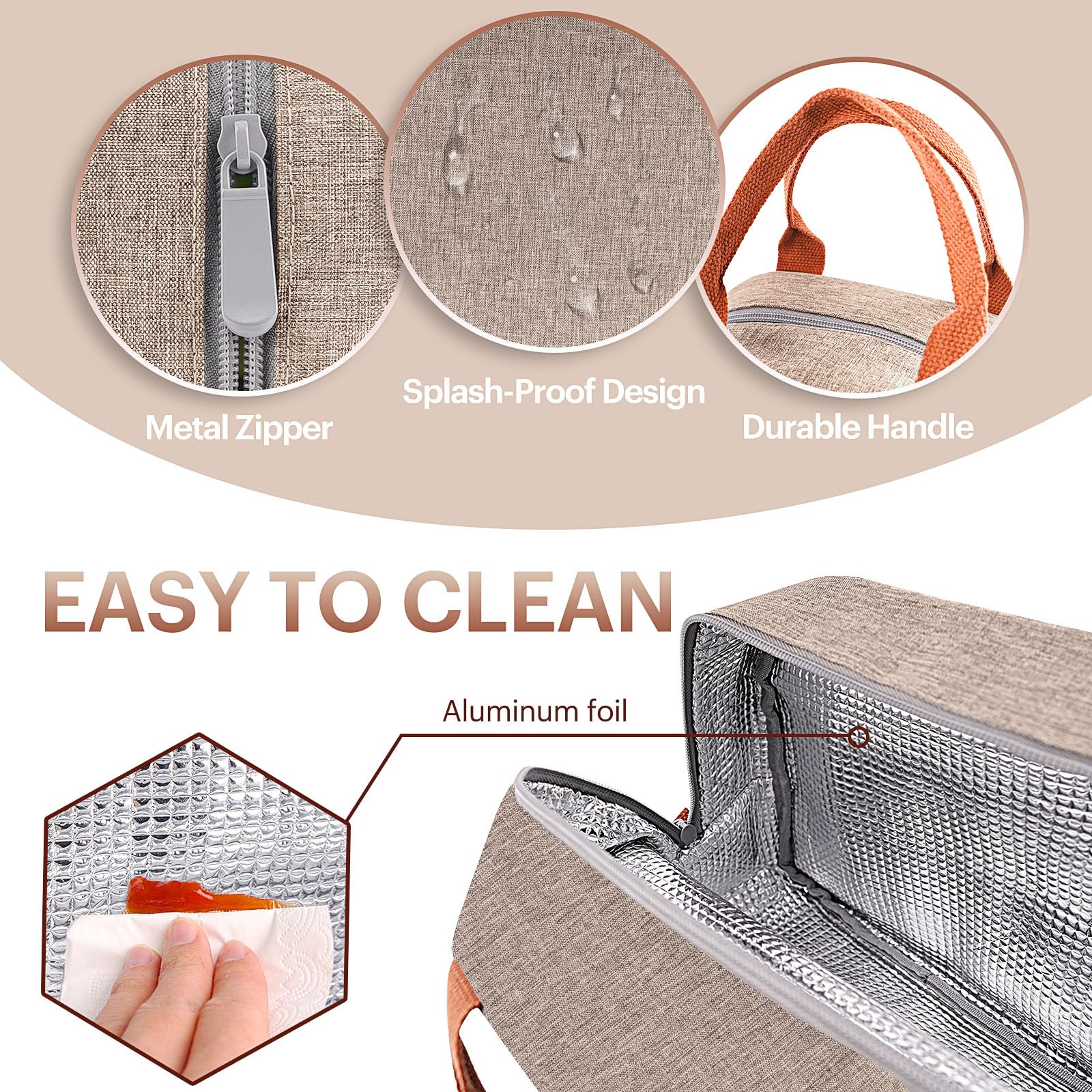 EASYFUN lunch bag thick insulation preserves temperature for hours.