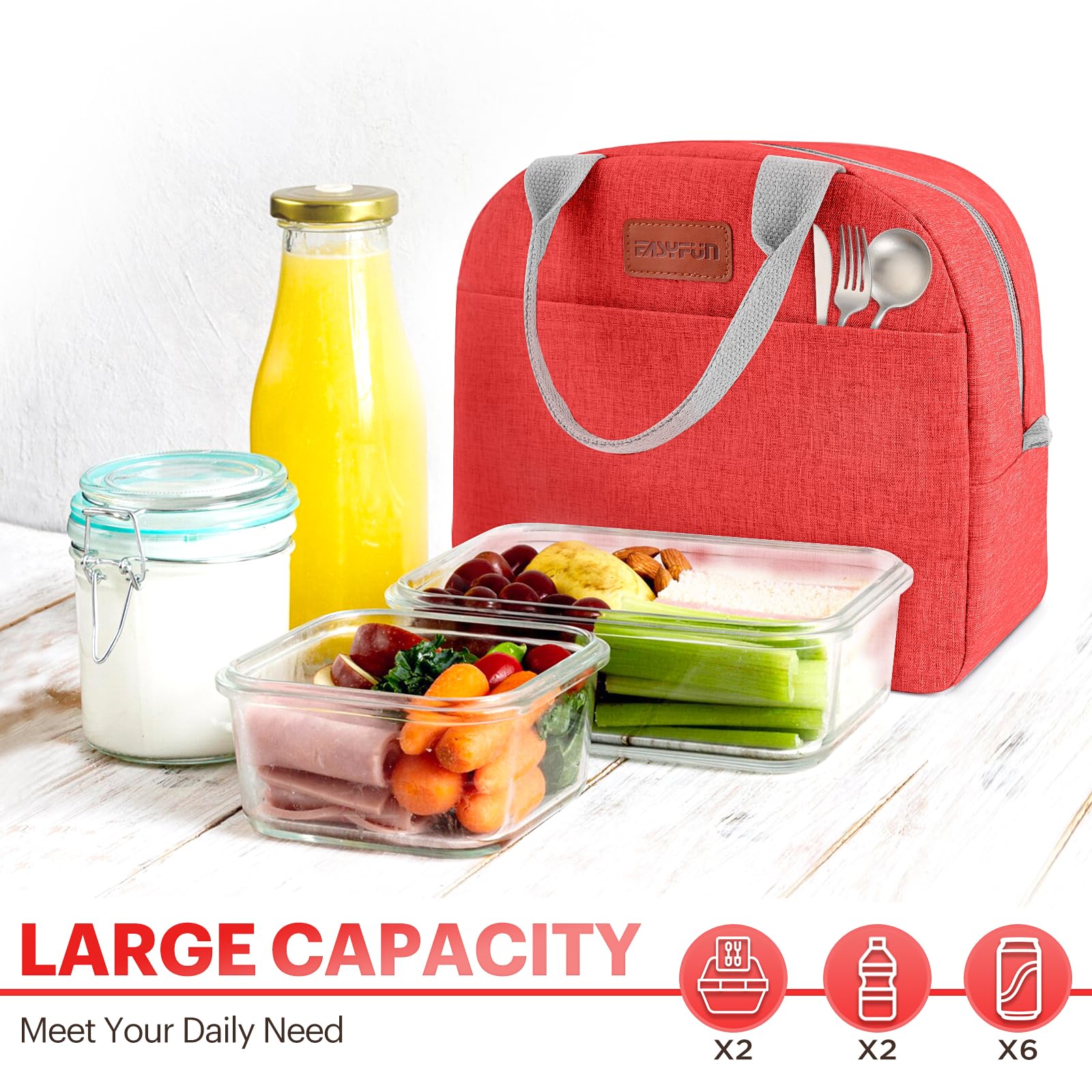 EASYFUN lunch bag waterproof Oxford surface protects contents in rain or spills