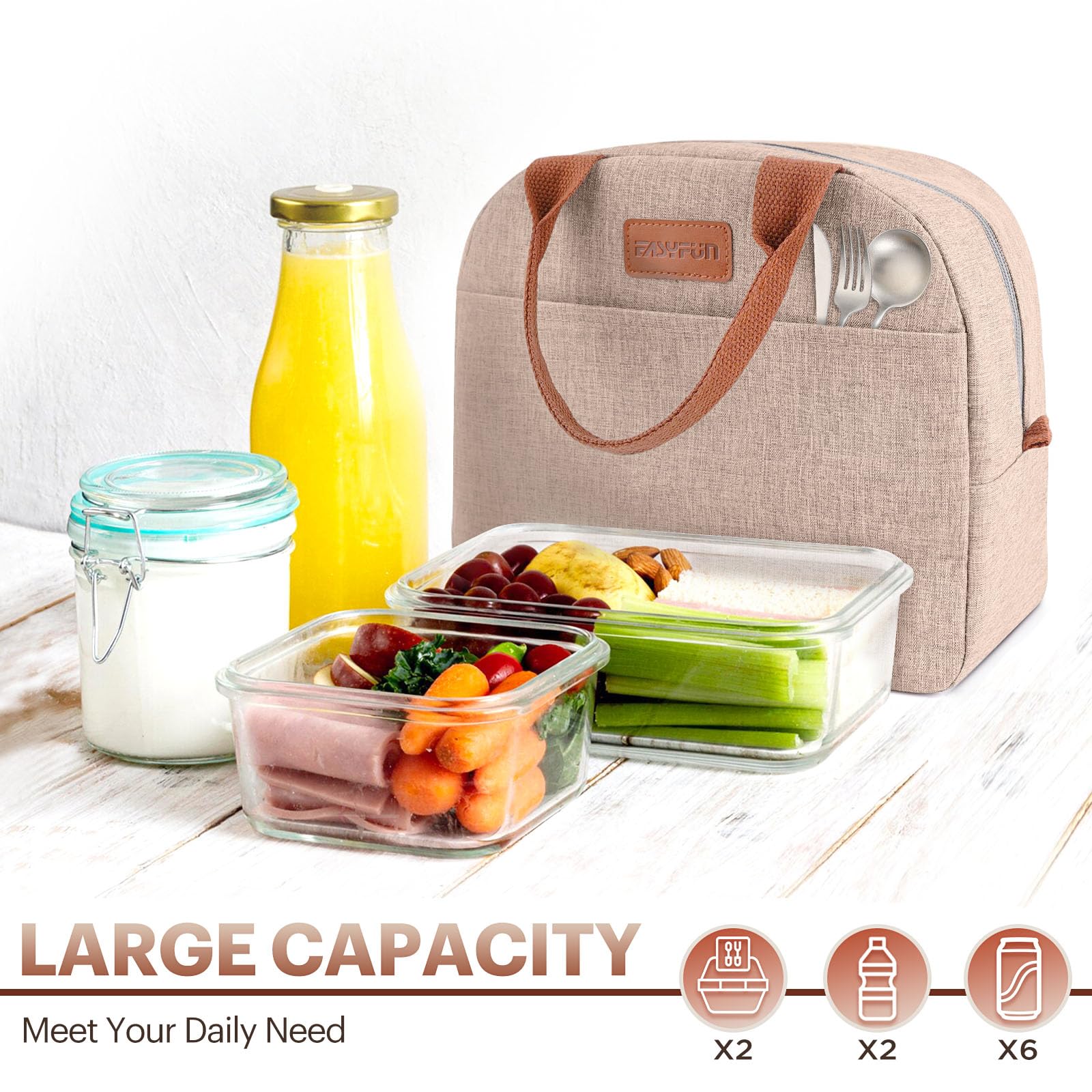 EASYFUN lunch bag waterproof Oxford surface protects contents from rain.