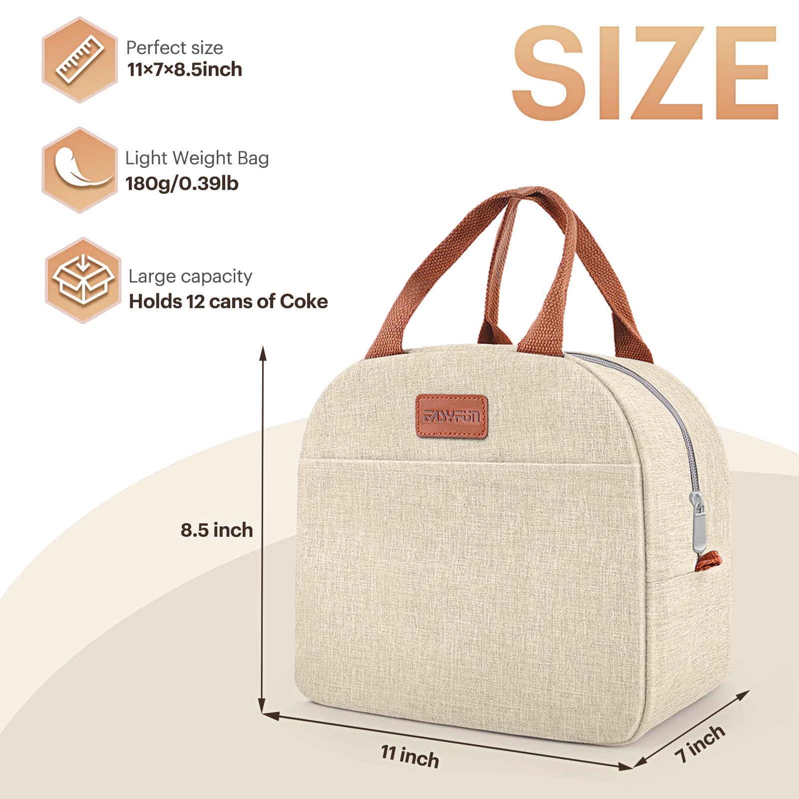EASYFUN lunch bag front pocket keeps small items easy to reach