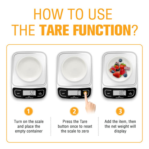 Tare function on Easy@Home scale subtracts container weight