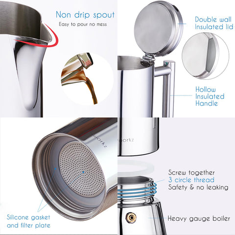 Easyworkz Diego heat-resistant lid and safe handle stay cool during brewing.