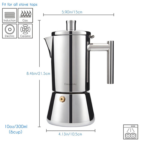 Easyworkz Diego stainless steel moka pot with corrosion-resistant body for daily use.