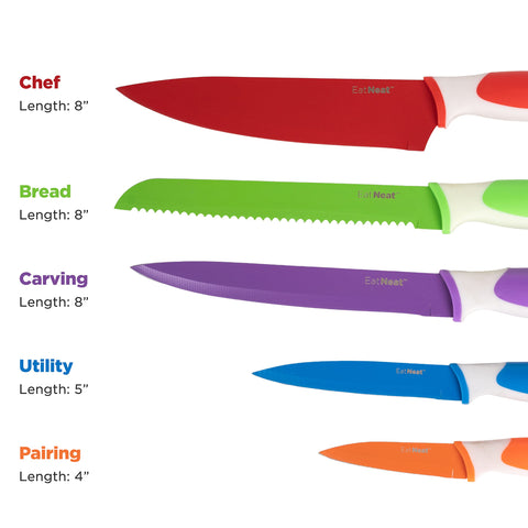 EatNeat 12-Piece Bread Knife with color sheath for clean crust cuts.