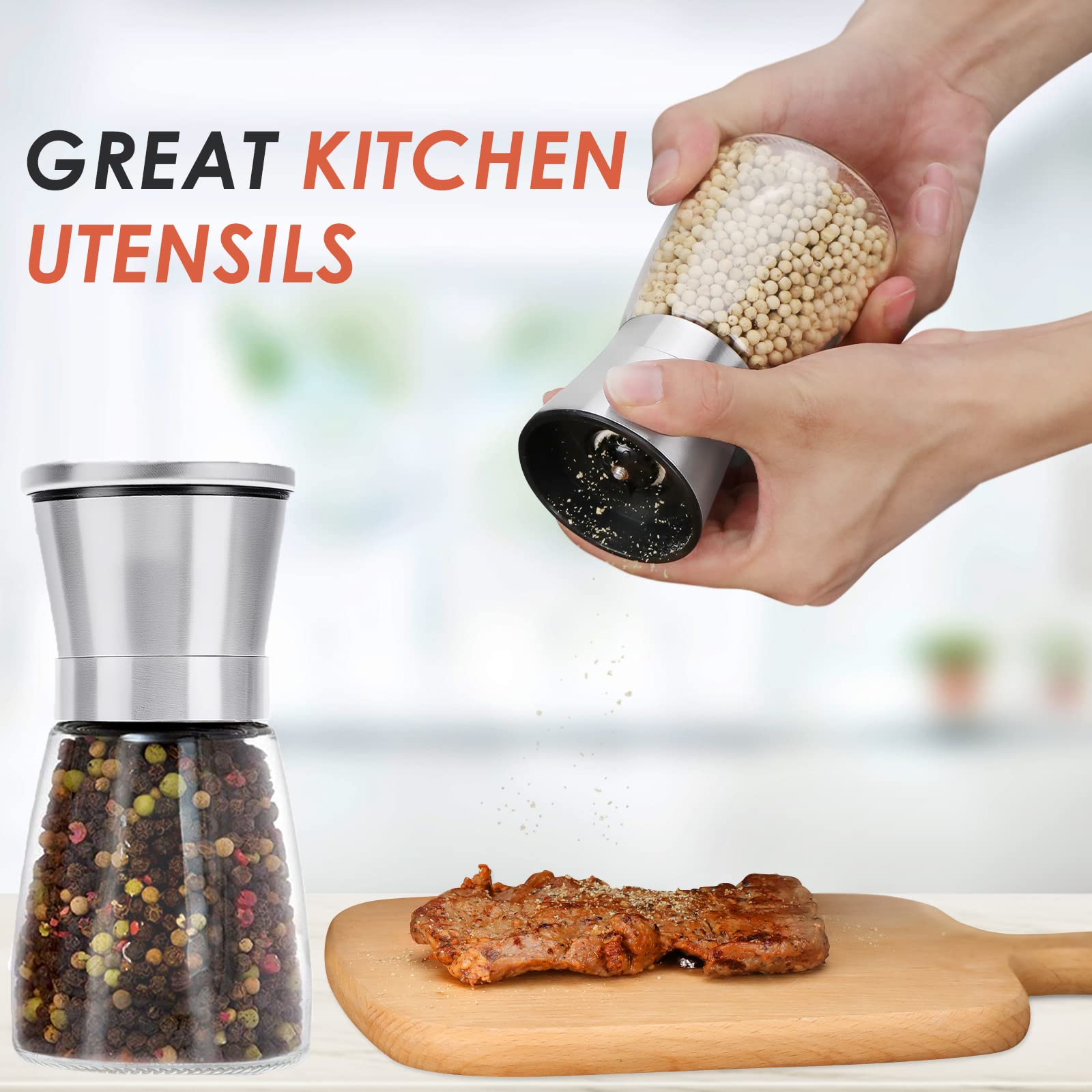 Ebaco adjustable coarseness lets you choose fine to coarse pepper.