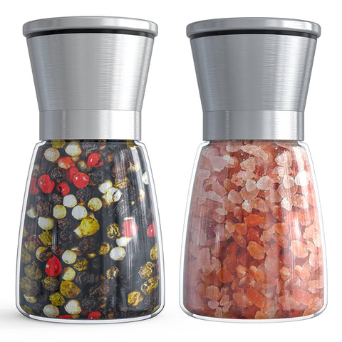 Ebaco salt and pepper grinder set with glass body for easy refills.