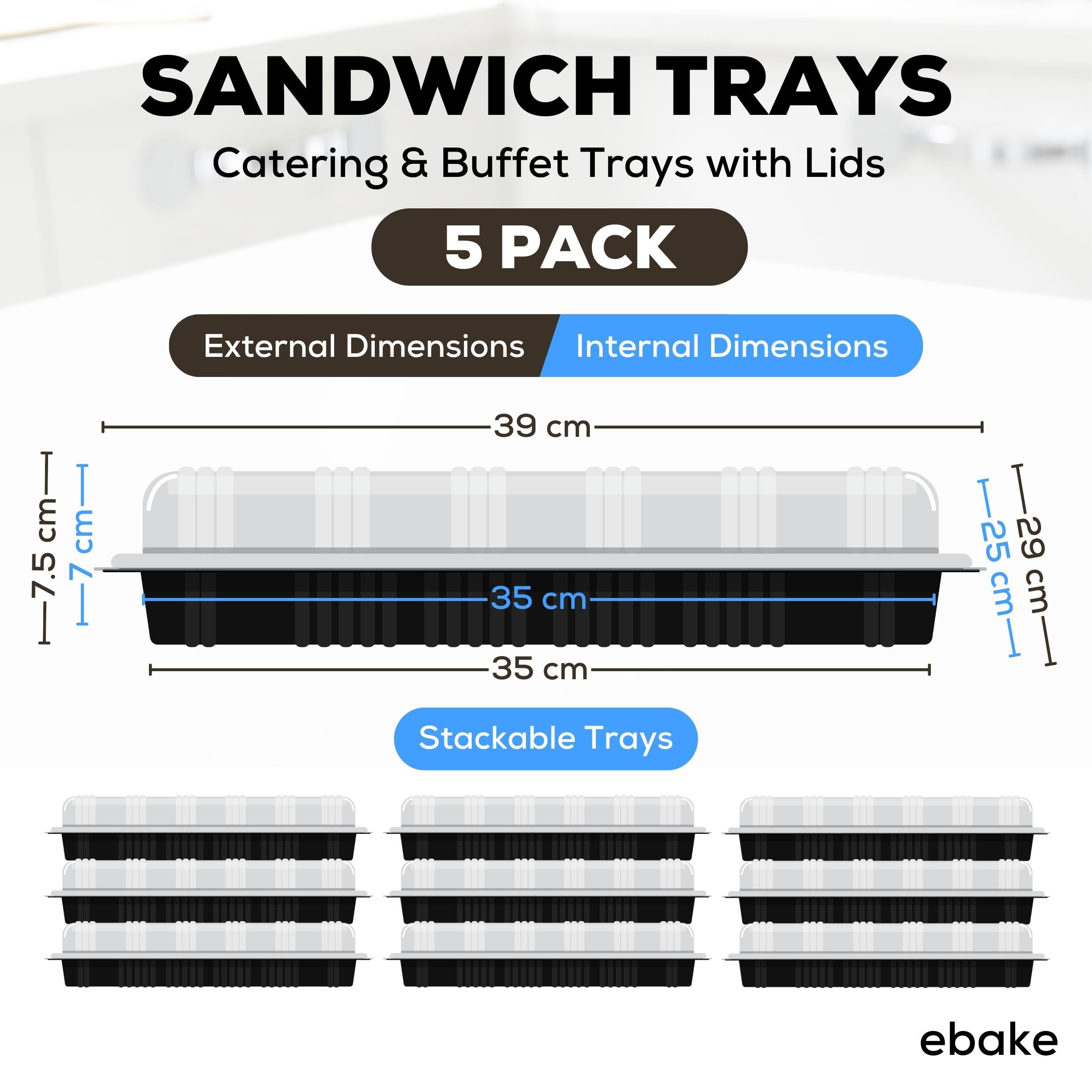 ebake 15-inch serving trays with clear lids keep foods visible and protected.