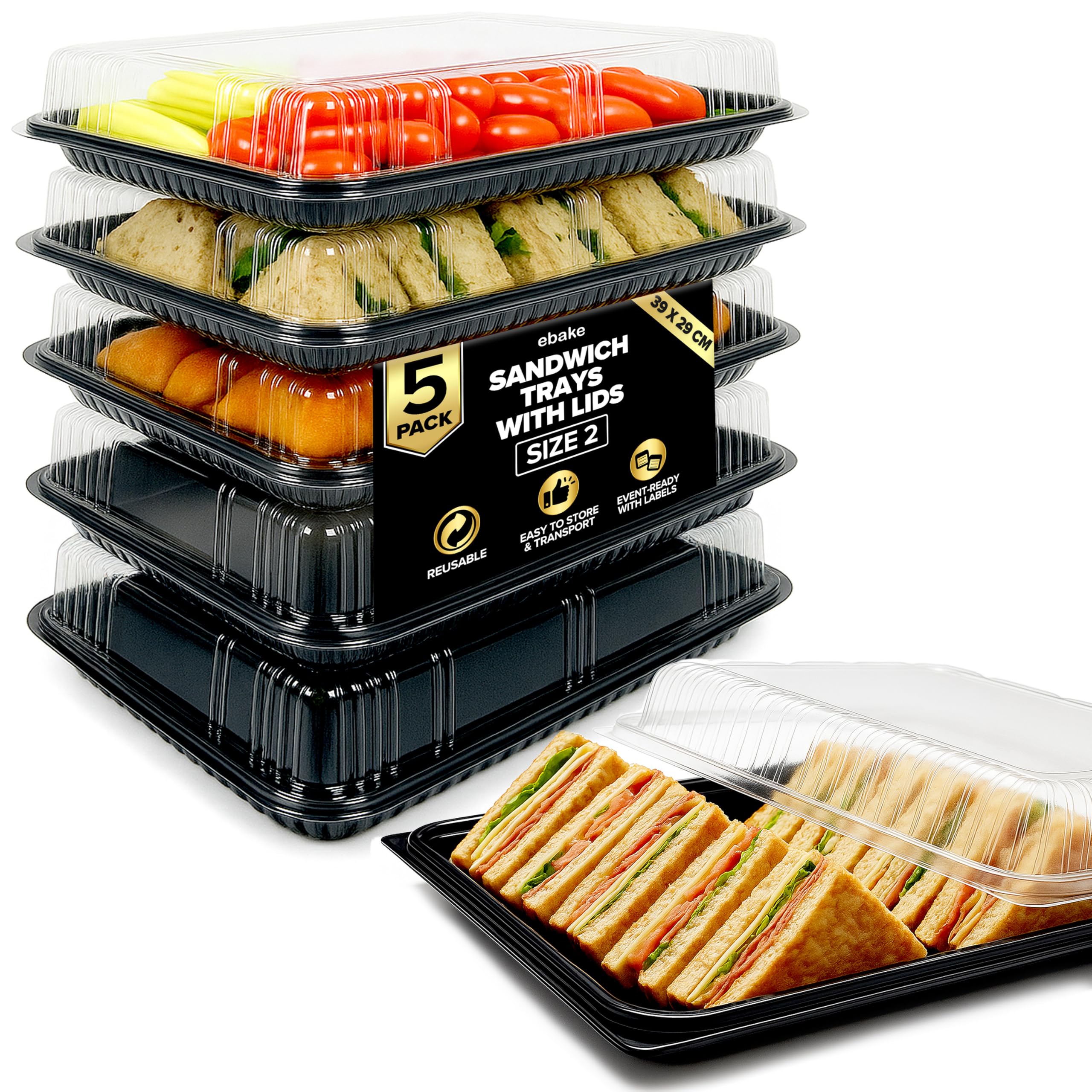 ebake catering trays with lids for easy transport and party presentation.