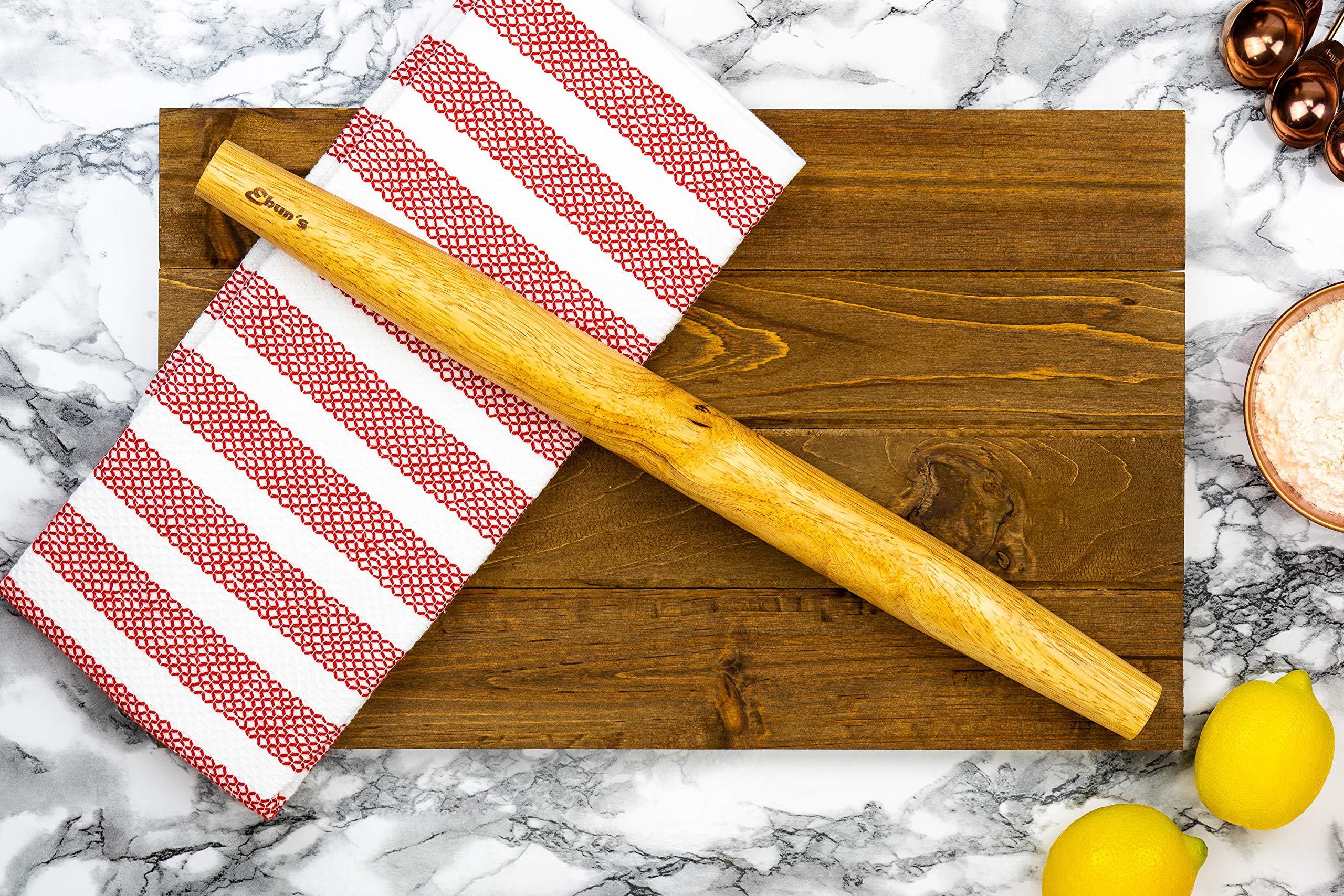 Ebuns French Rolling Pin close-up of smooth solid wood surface for easy rolling