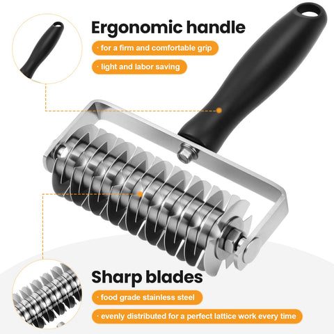 Ecavria lattice roller in kitchen action, ideal for pies, bread, and pizzas.