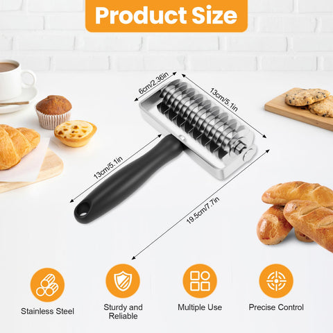 Ecavria pastry lattice roller close-up crust, highlighting premium stainless steel blades.