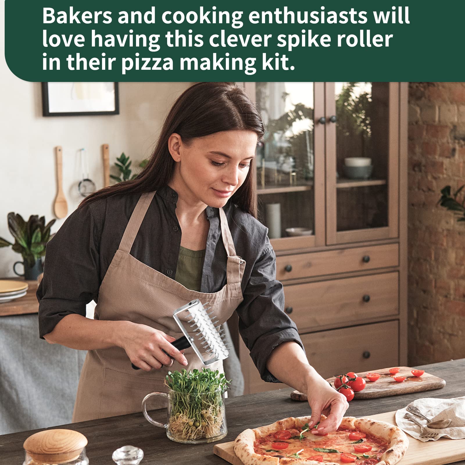 Ecavria pizza crust pricker makes consistent docking for restaurant-quality crusts.