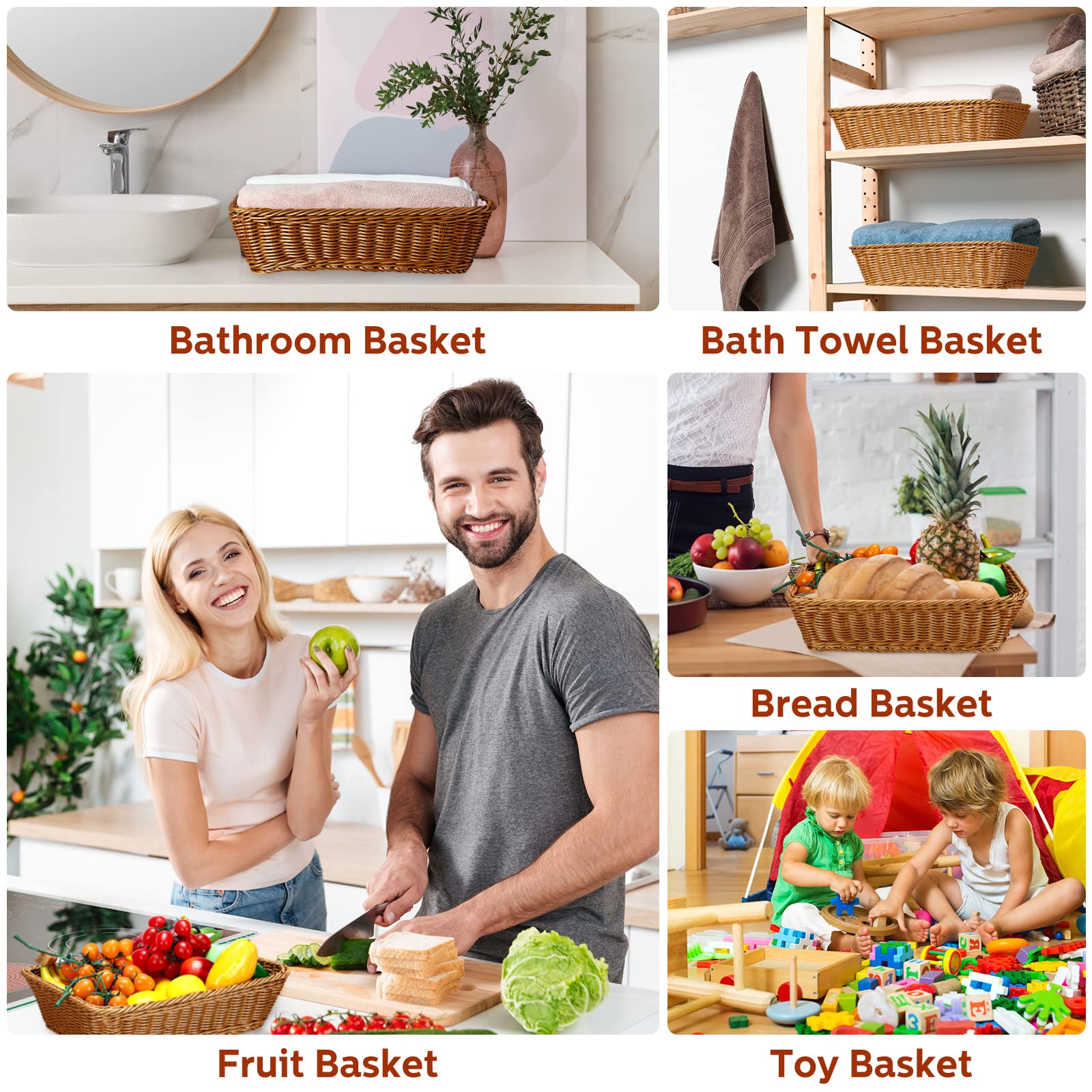 Eccliy basket displaying bread and fruit for table presentation.