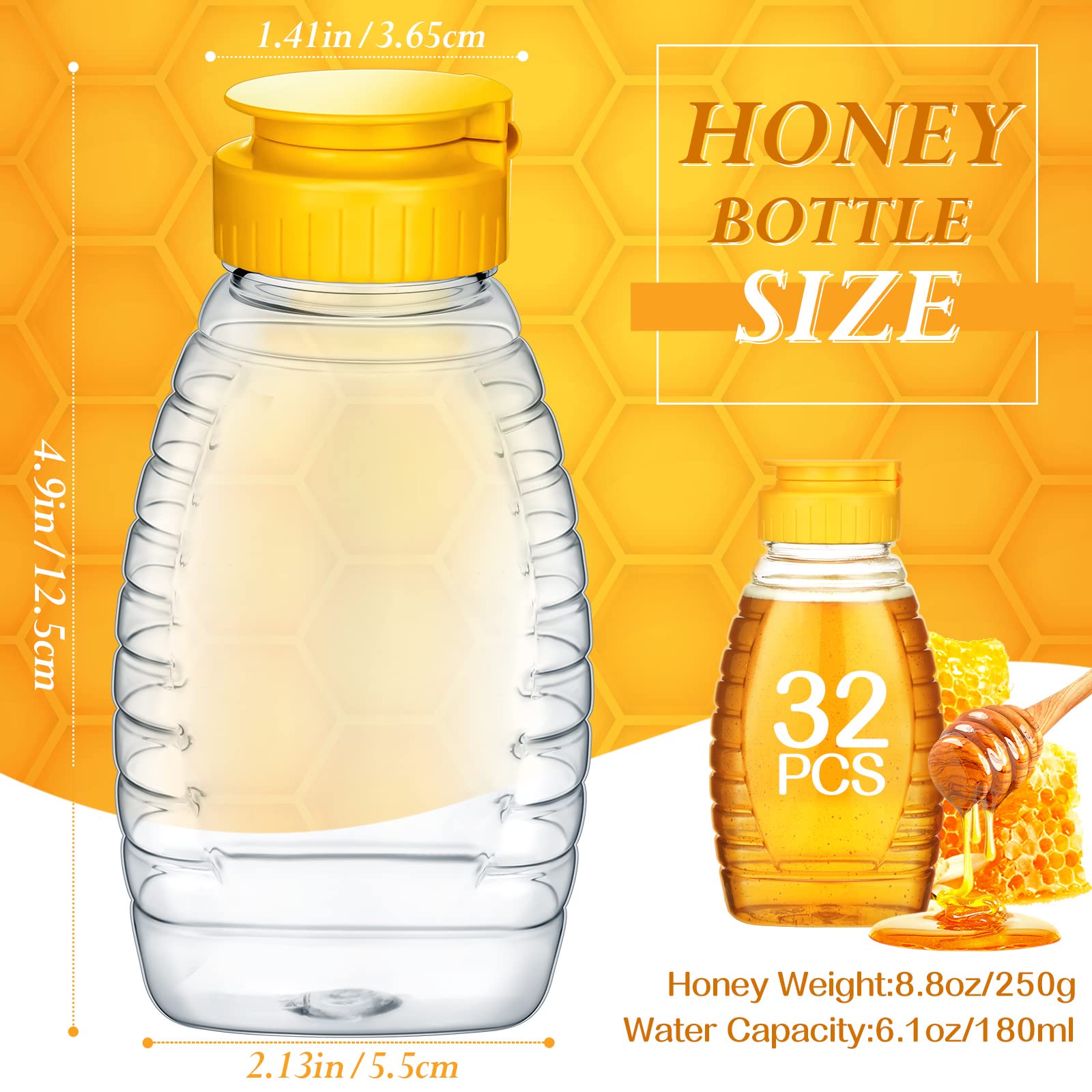 Eccliy transparent honey jar with yellow cap ideal for syrups and condiments.