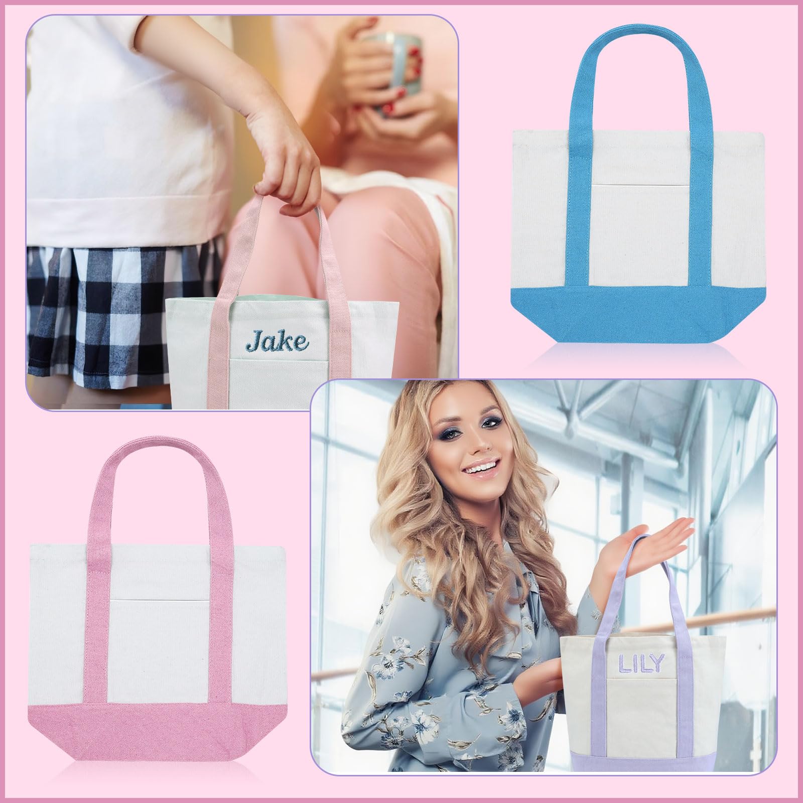 Eccliy mini canvas tote exterior pocket, handy carry for small items