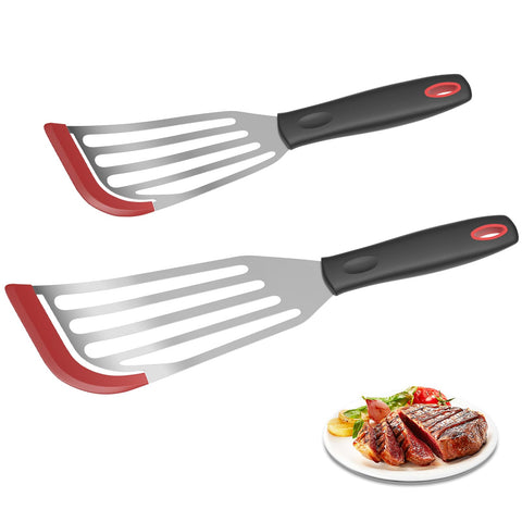 Ecerangus 2-pack silicone fish spatulas in red for nonstick pans.