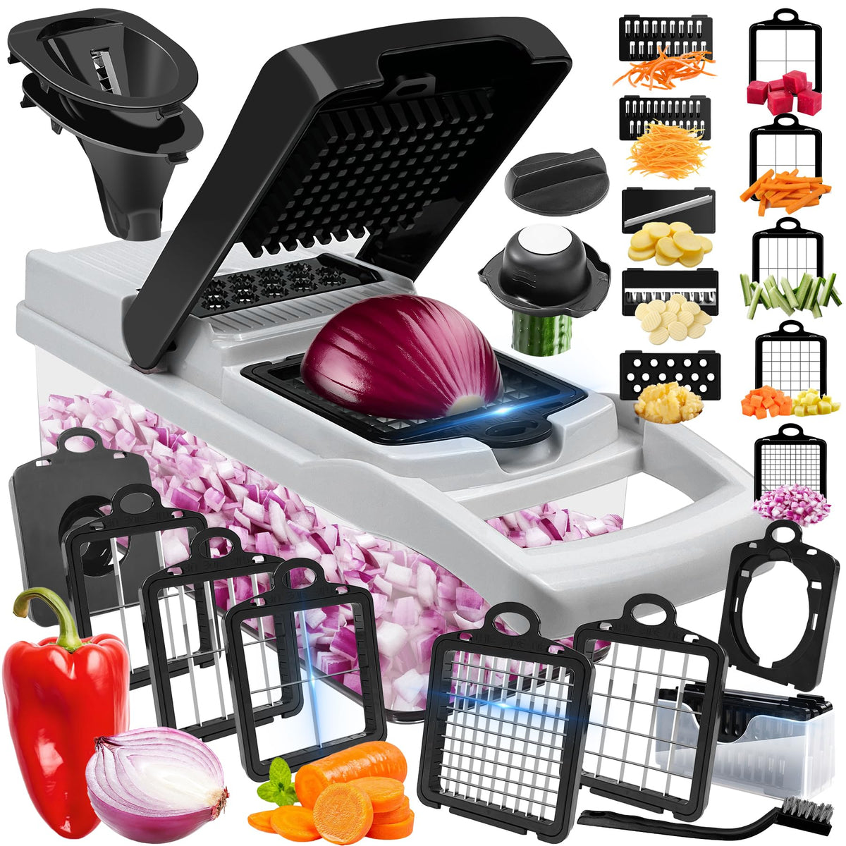 ECLENYES vegetable chopper blades close-up for precise slicing and quick meal prep.