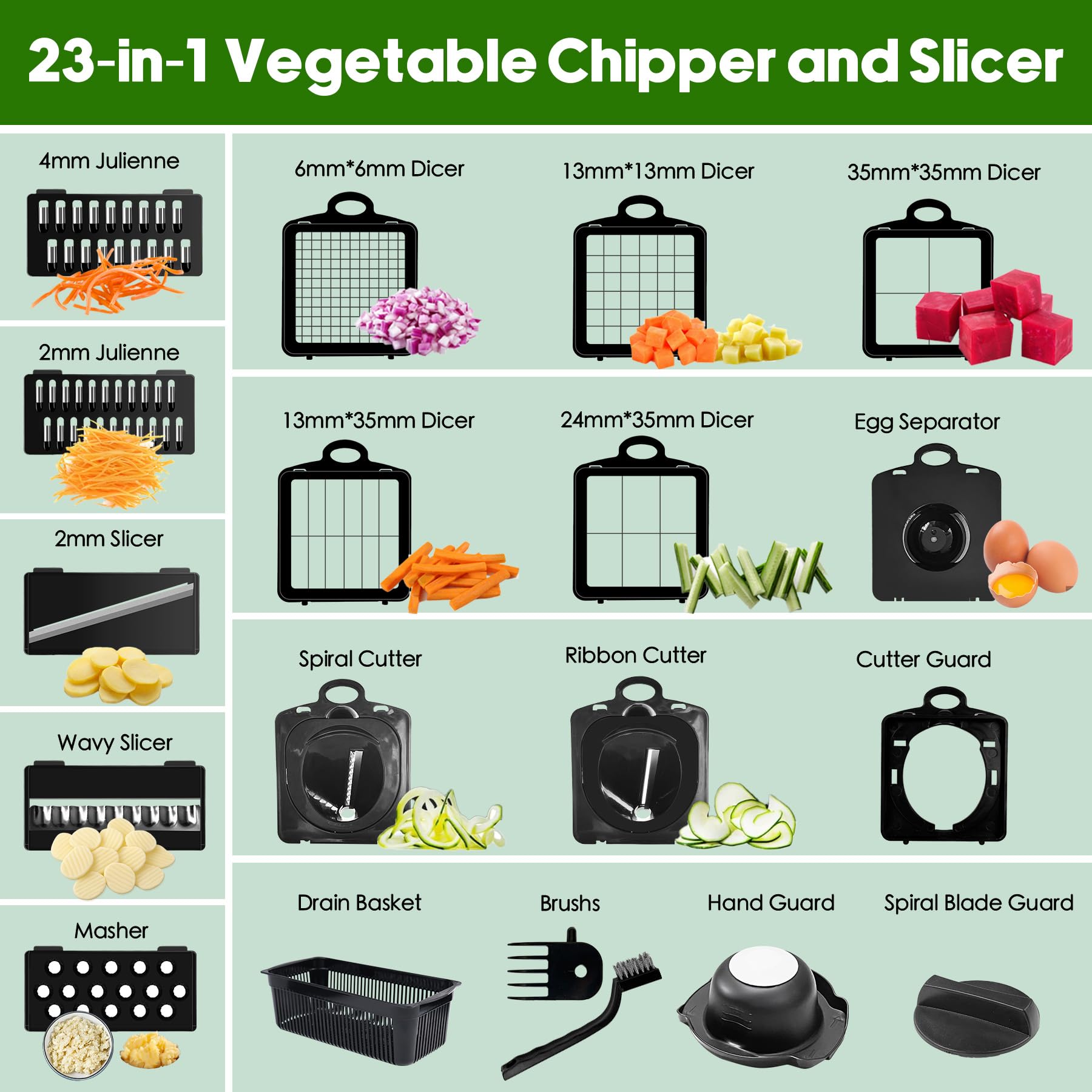Interchangeable blades on the ECLENYES chopper enabling versatile cuts for veggies and fruits.