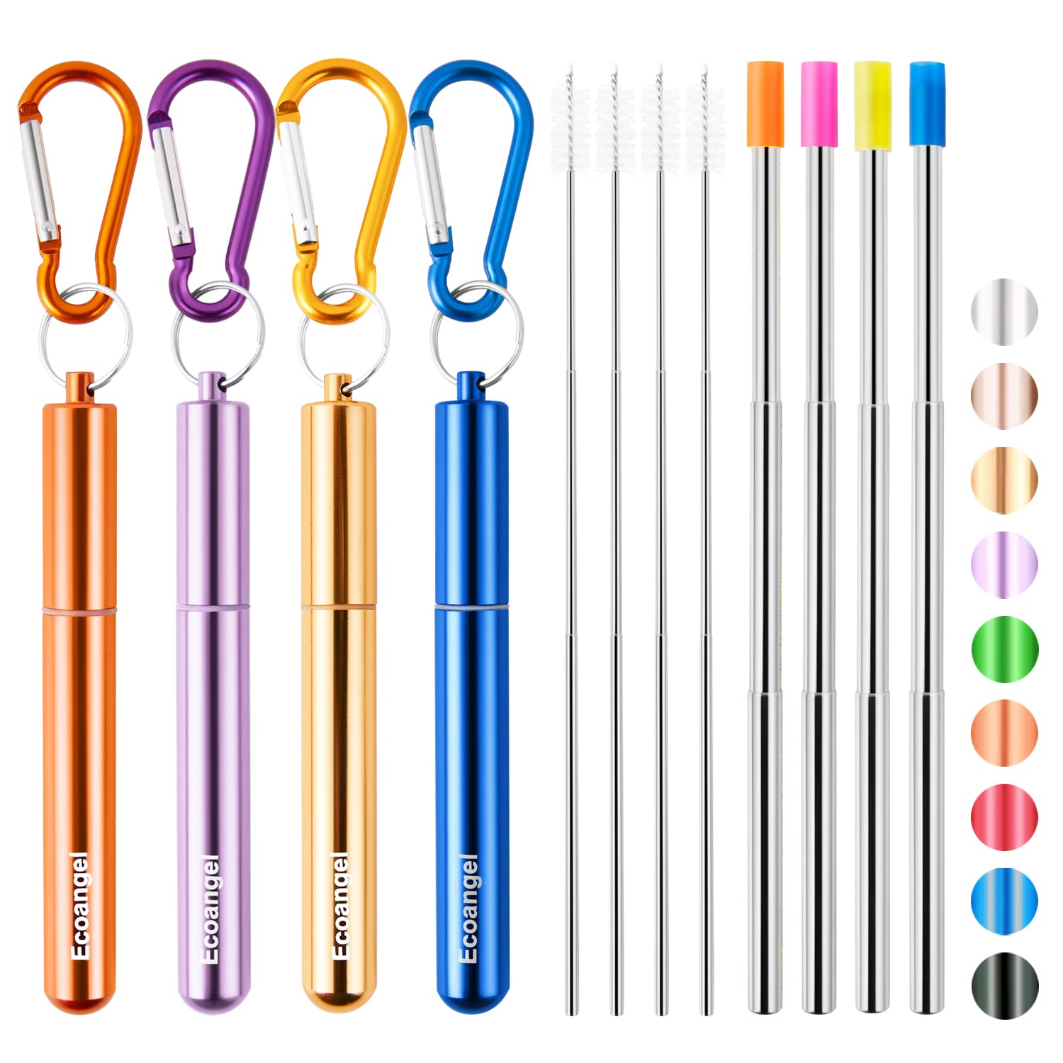 Ecoangel collapsible straw extended for on-the-go sipping with durable stainless steel.