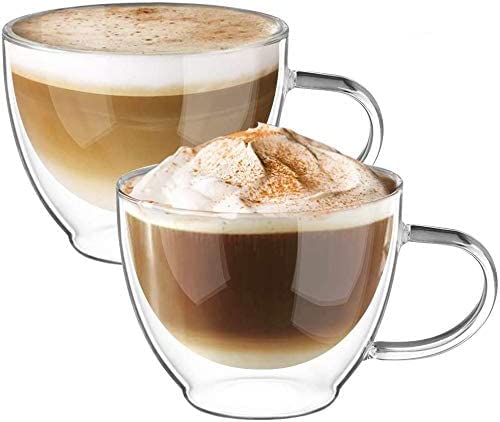 ecooe double-wall glass mug with handle, insulated for hot beverages.