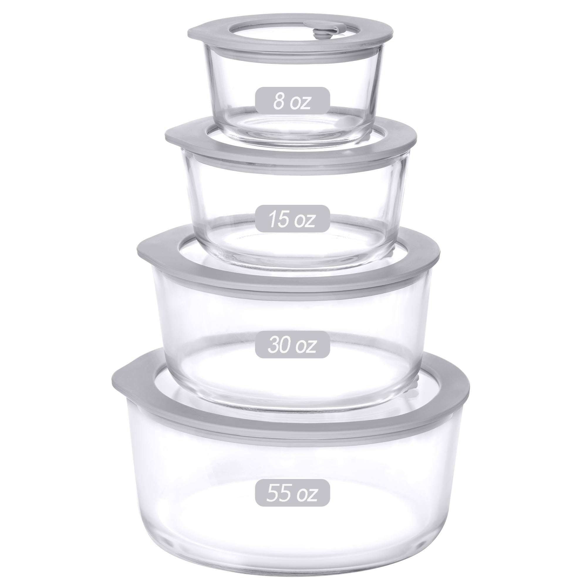 EcoEvo 55oz round glass container with airtight lid for fresh leftovers.