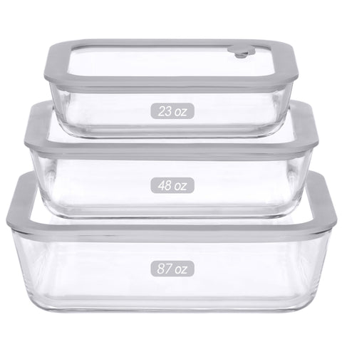 EcoEvo glass rectangular 87oz container with silicone-framed lid for meal prep and freshness