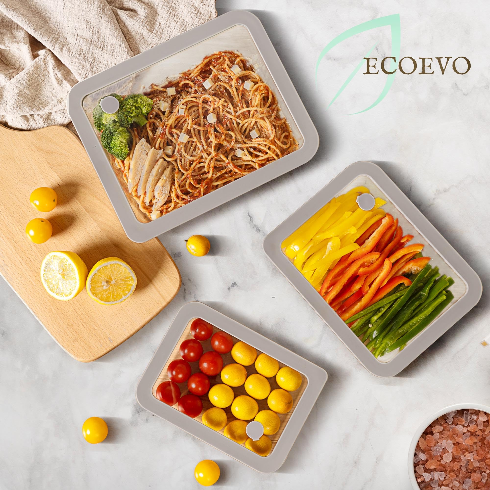 EcoEvo round 55oz container with silicone-framed lid for bulk prep