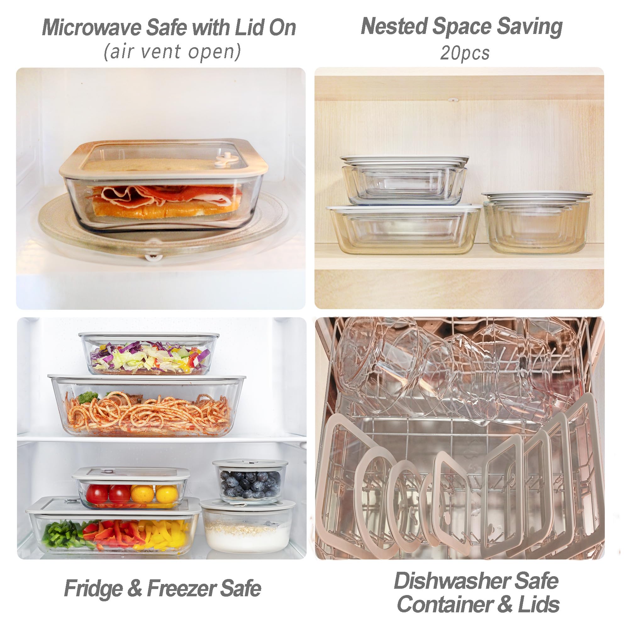 EcoEvo glass square 39oz container for fridge storage with airtight lid