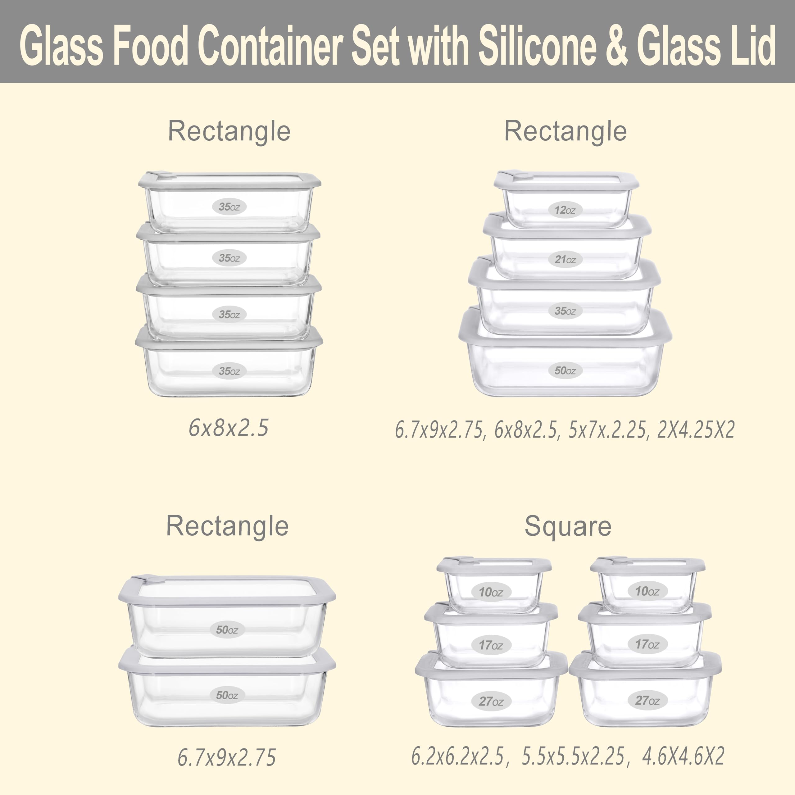 EcoEvo square 27oz glass container with silicone-framed lid for fridge organization.